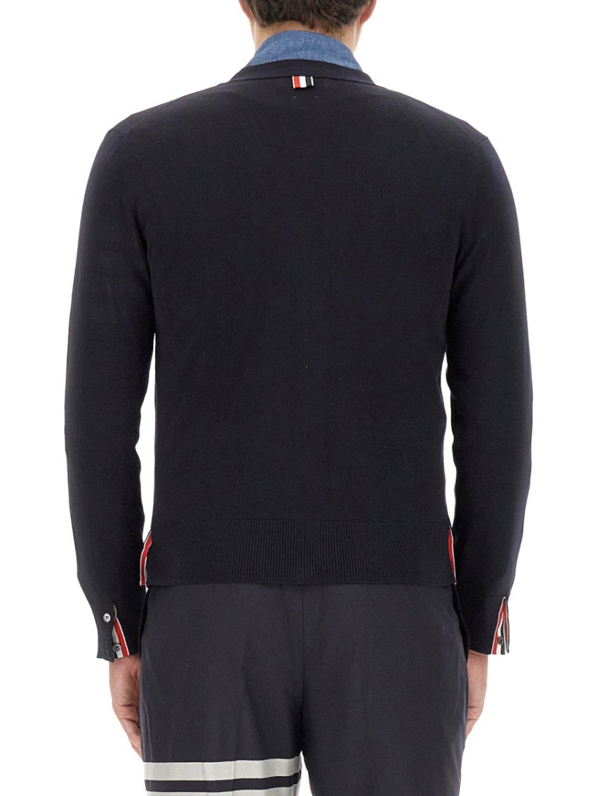 Shop Thom Browne Wool Cardigan In Blue
