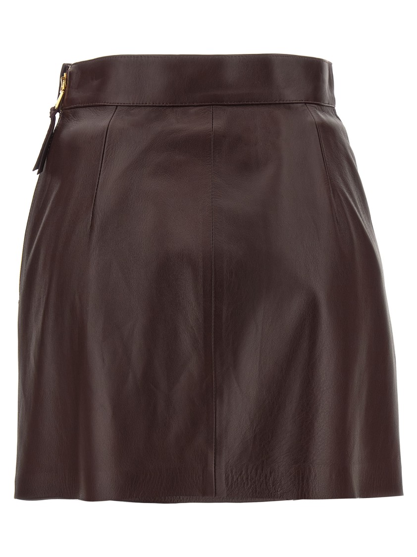 Elisabetta Franchi Leather Wrap Miniskirt Gold-tone Hardware In Burgundy
