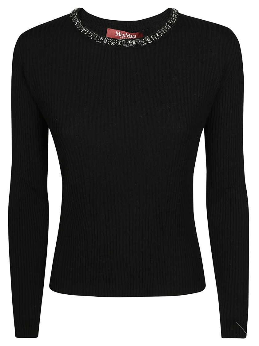 Max Mara Catone Jeweled Crewneck Sweater In Black