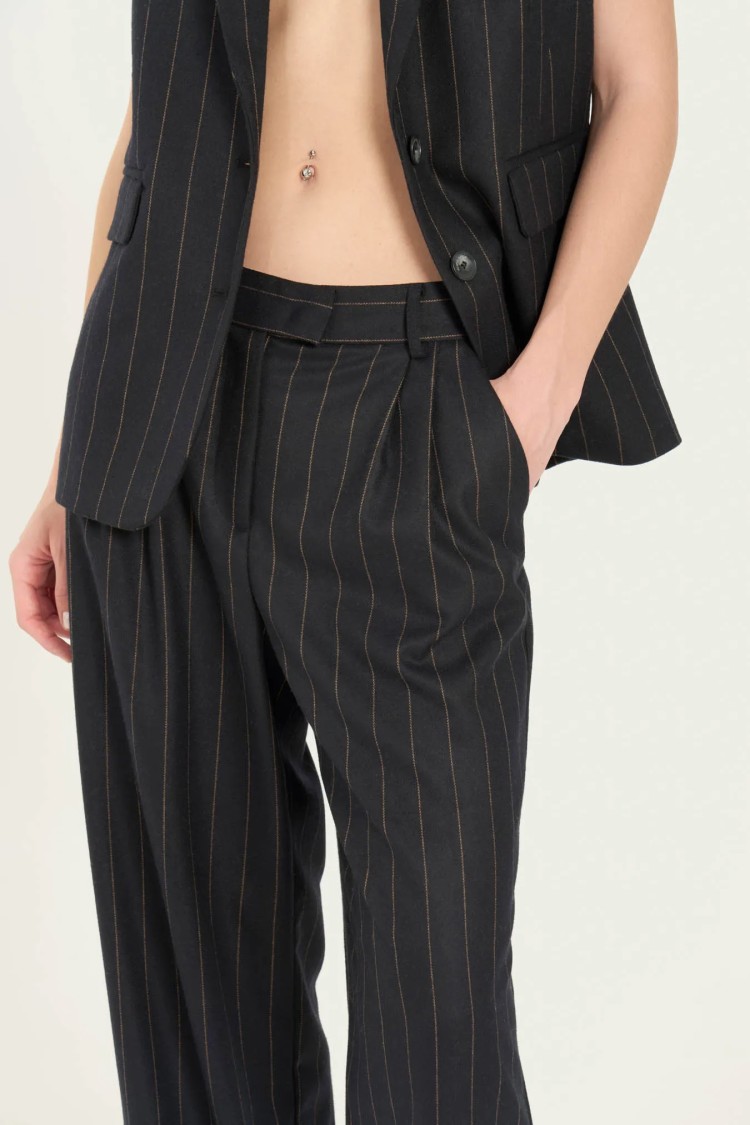 Vicario Cinque Wide-leg Pinstriped Stretch Flannel Trousers With Pleats In Blue