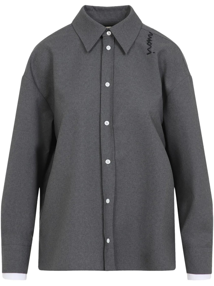 Marni Logo Embroidered Oversize High-low Button-up Shirt