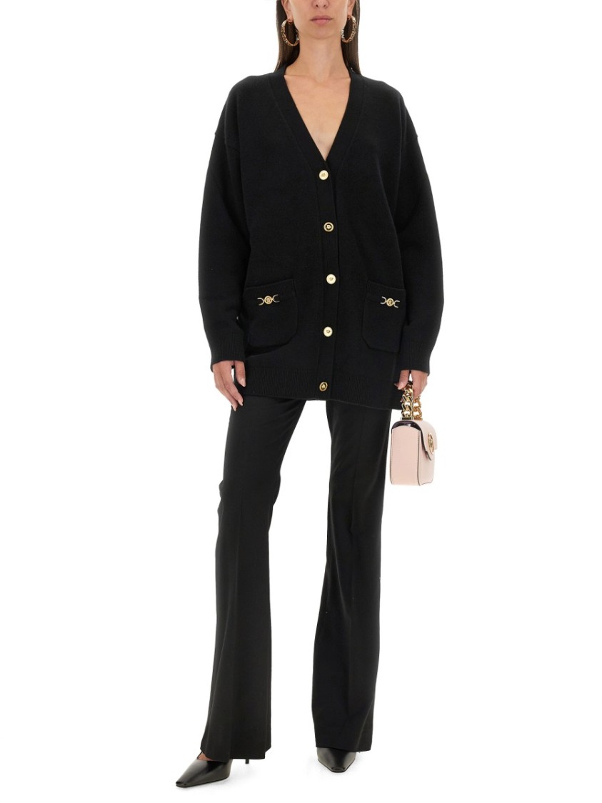Versace Boxy Wool And Cashmere Cardigan Women In Black