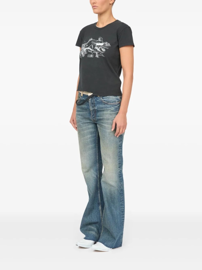 Shop Mm6 Maison Margiela Mm6 By Maison Margiela Edgy Black Graphic-print T-shirt With Ripped Detailing
