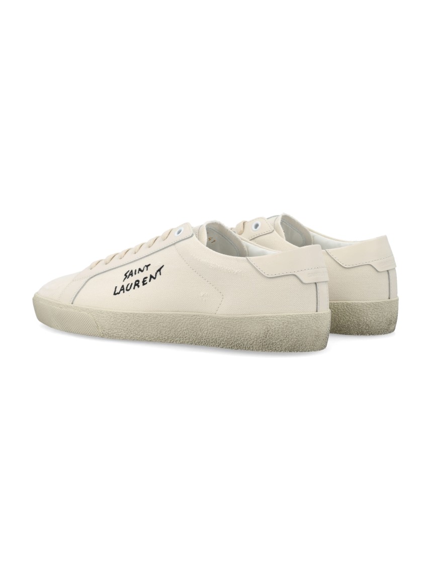 Shop Saint Laurent Court Classic Sl/06 Organic Cotton Low-top Sneakers In Neutrals