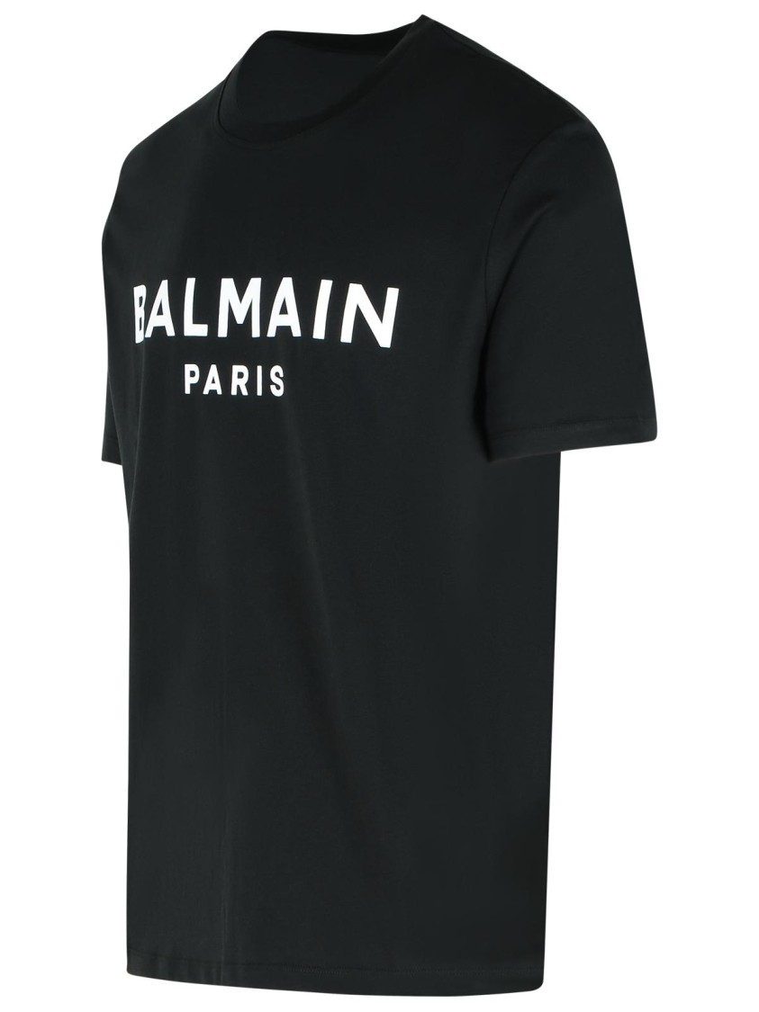 Balmain Black Crewneck T-shirt With Logo Lettering On The Front In Black