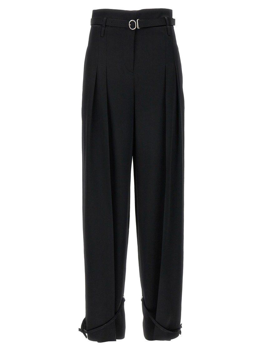 Jil Sander High-waisted Tailored Trousers With Adjustable Ankle Straps In Black