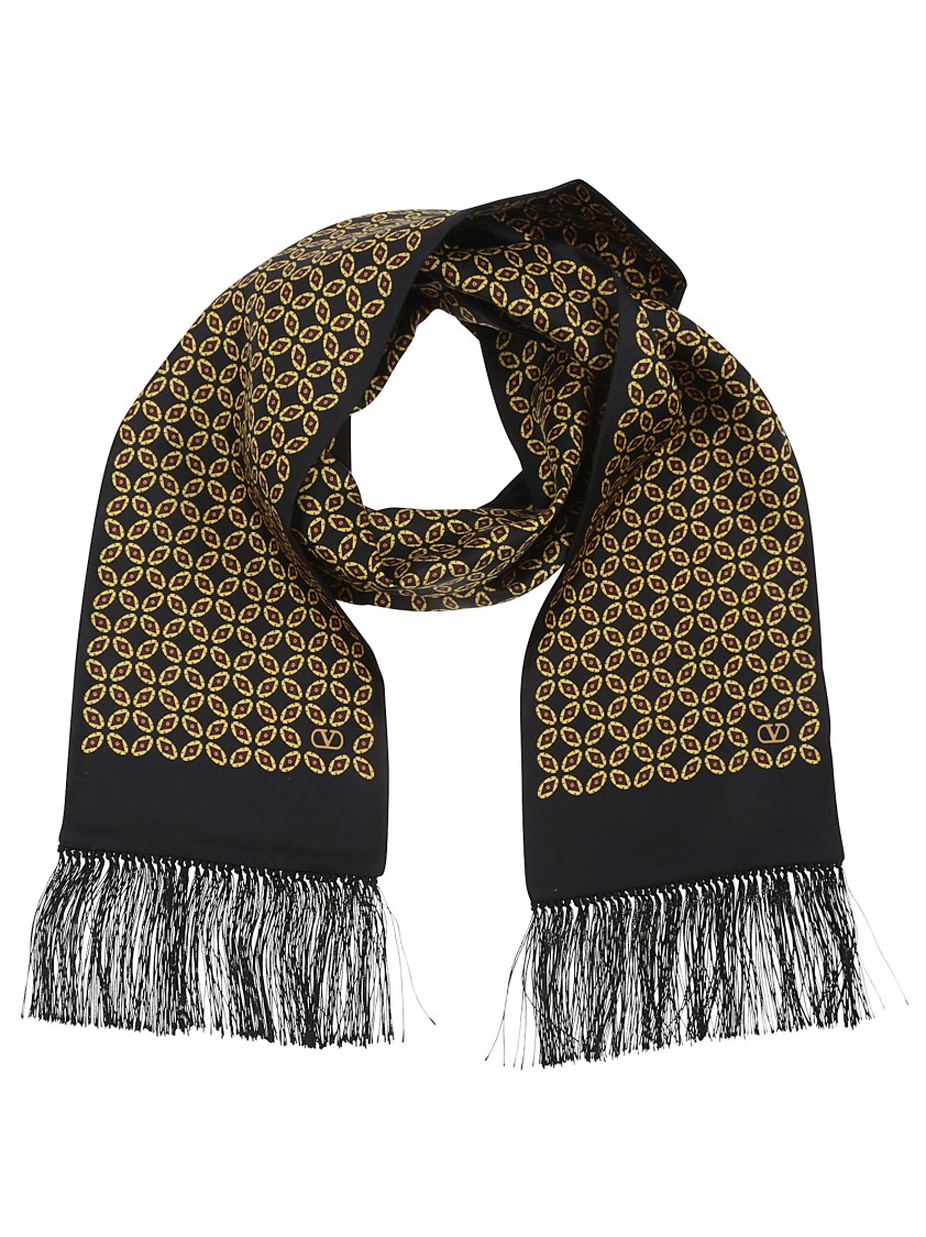 Valentino Bandeau Scarf With Fringe Detailing And Geometric Pattern In Black