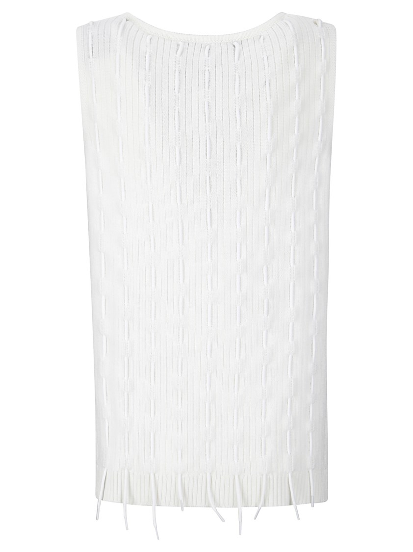 Institution Wool Top With String Inserts In White
