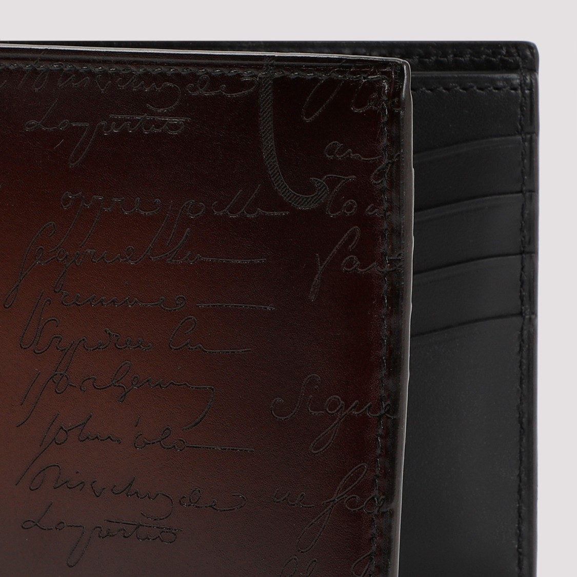 Berluti Calf Leather Neo Venezia Written Wallet In Brown