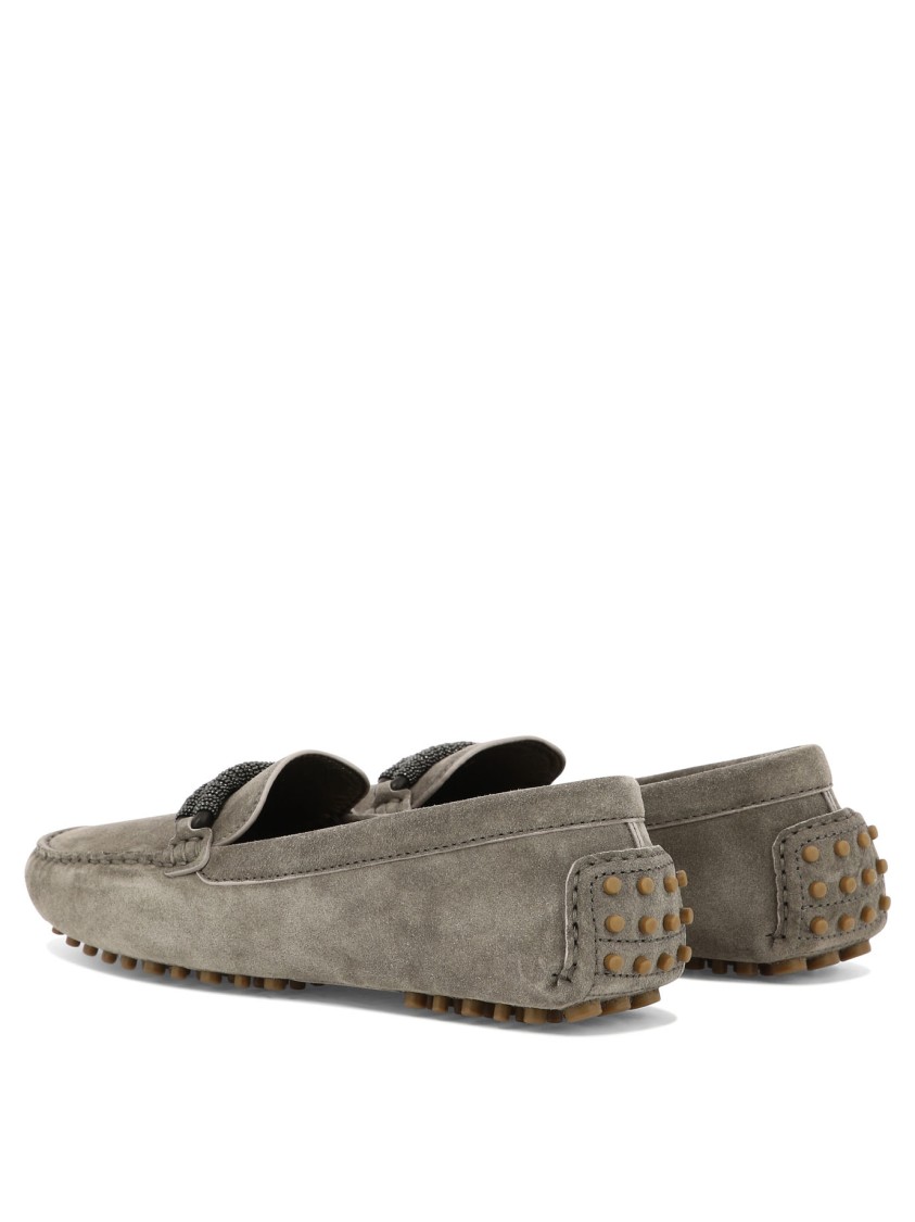 Brunello Cucinelli Suede Loafers With Decorative Front Element In Brown