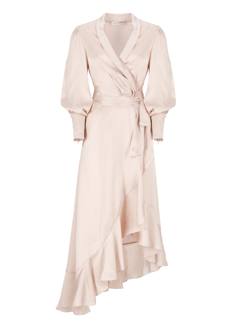 Shop Zimmermann Pink Silk Wrap Dress