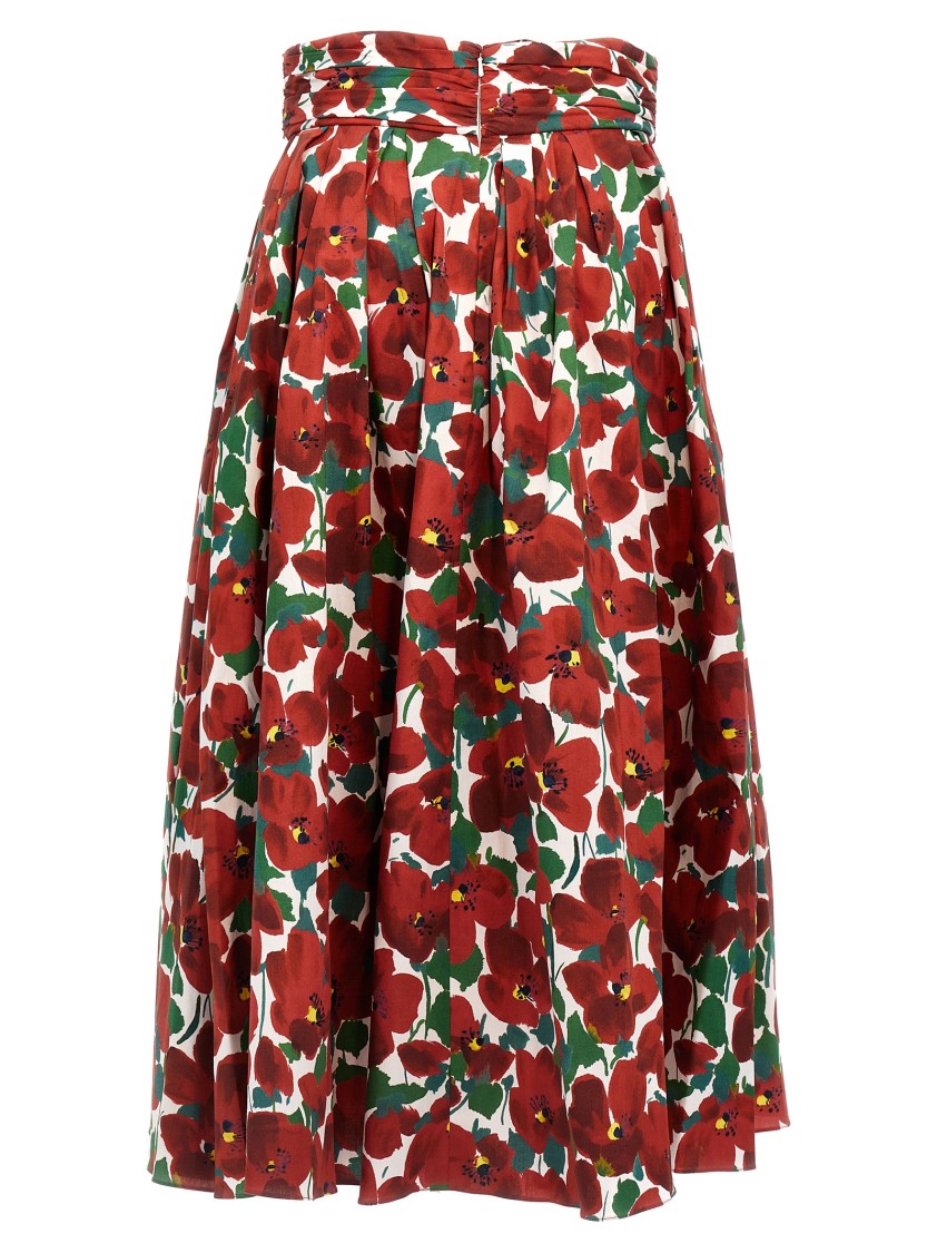 Carolina Herrera Balloon Silhouette High Waist Midi Skirt In Red