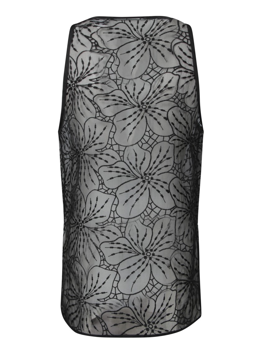 Shop Genny Black Silk Top With Sheer Floral Overlay In Grey