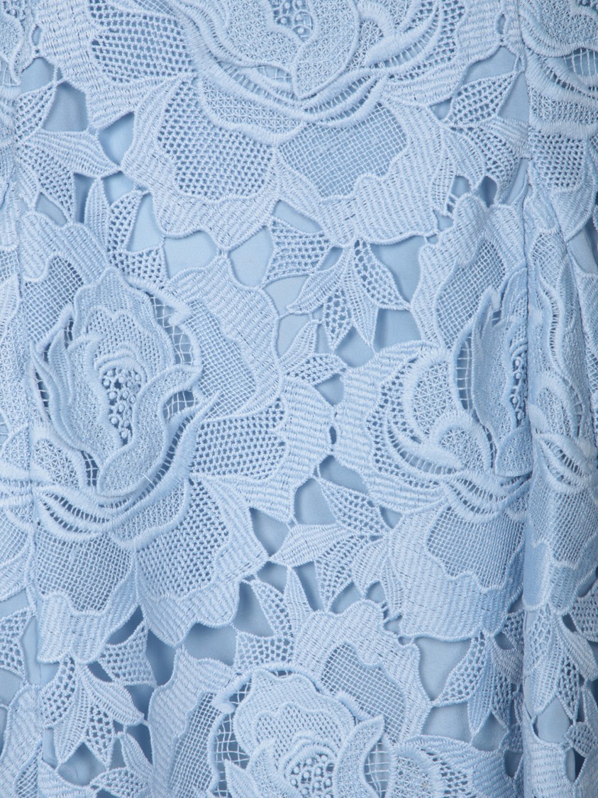 Self-portrait Bue Crewneck Mini Dress With Rhinestoned Collar And All-over Floral Lace Embroidery In Tech Fabric W In Blue