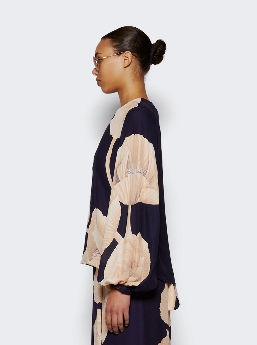 Johanna Ortiz Gotas Florales Long Sleeve Top In Navy In Black