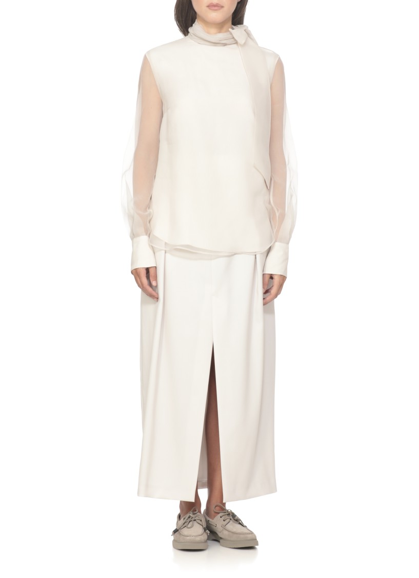 Brunello Cucinelli Silk Blouse With Diamond Cut Brass In Neutral