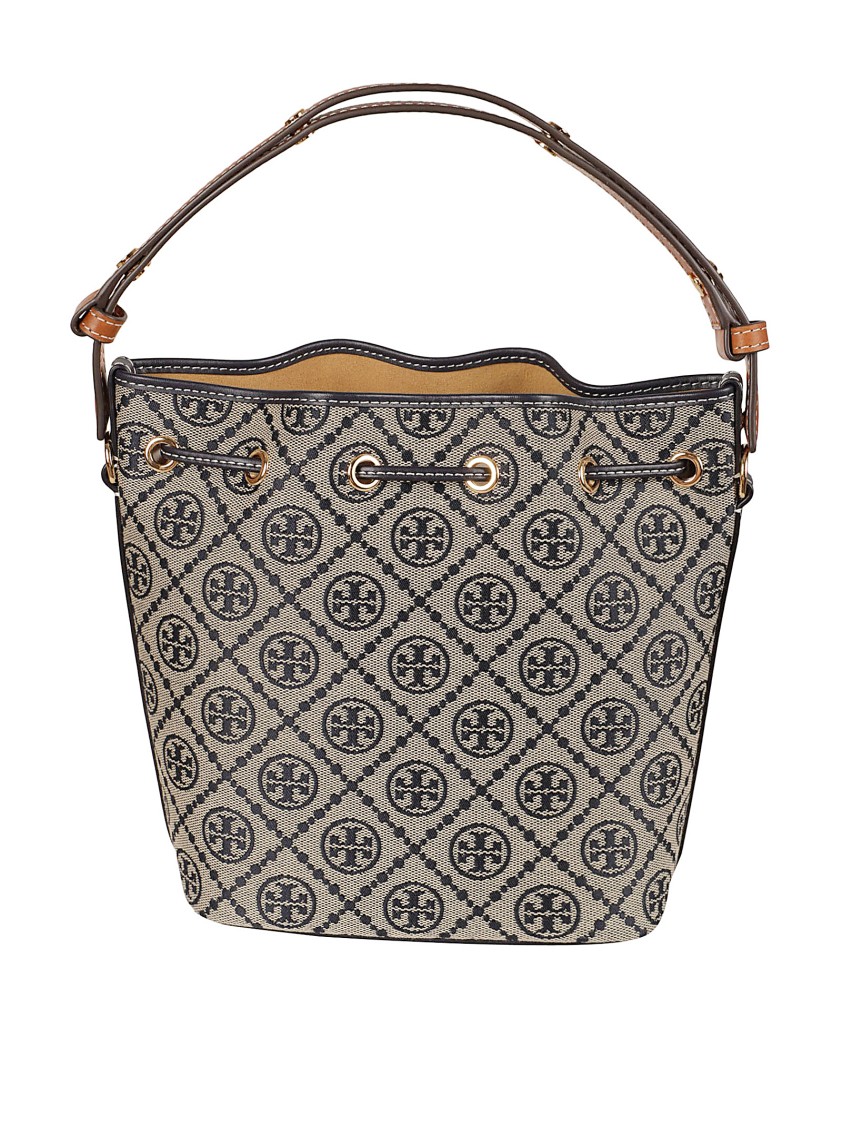 Tory Burch Structured Bucket Bag With Distinctive Pattern In Gray