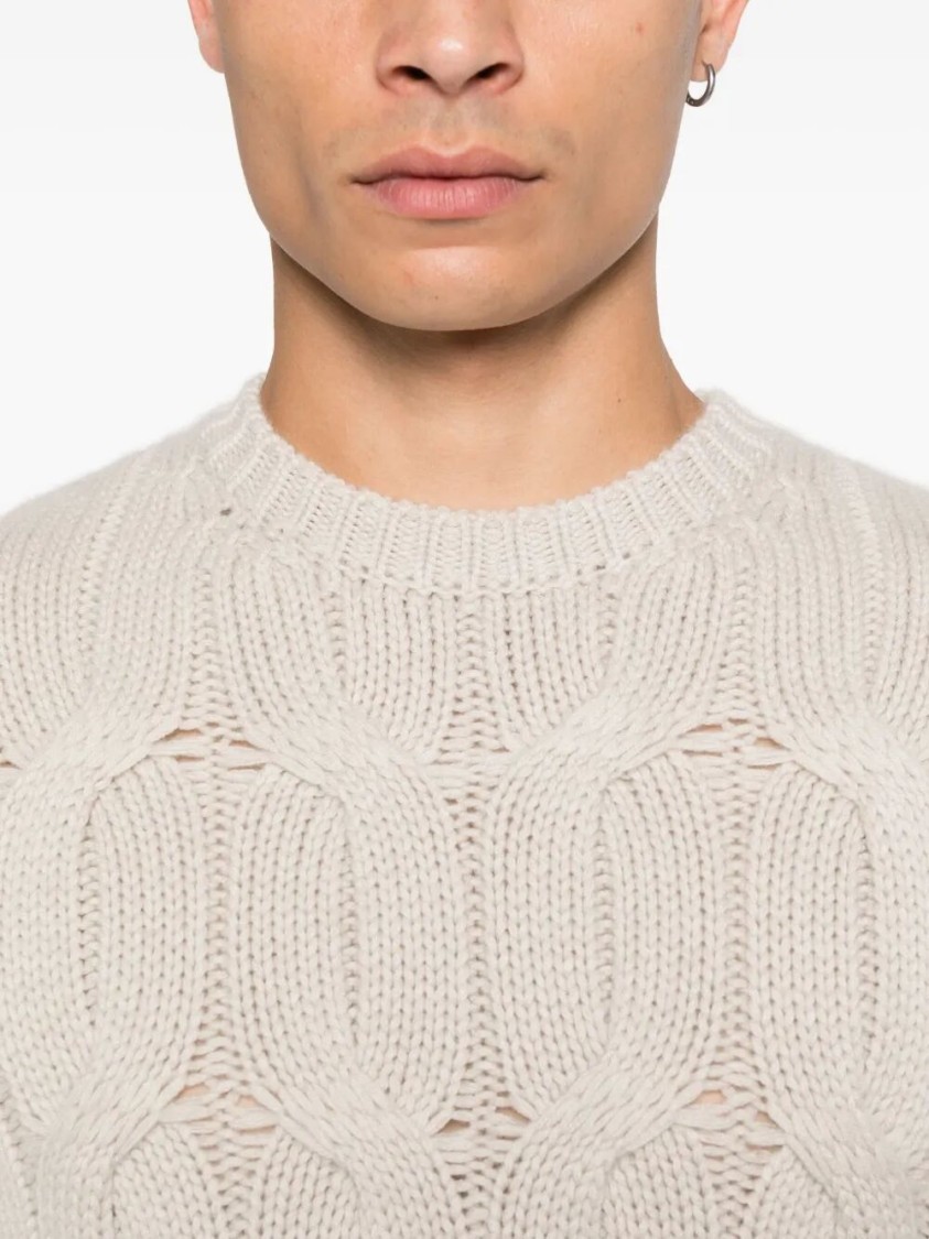 Drumohr Textured Cable Knit Cashmere Sweater In Neutral