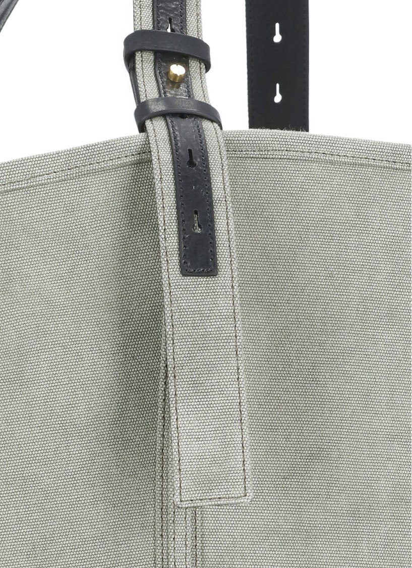 Golden Goose Green Canvas Hand Bag With Printed Logo In Grey