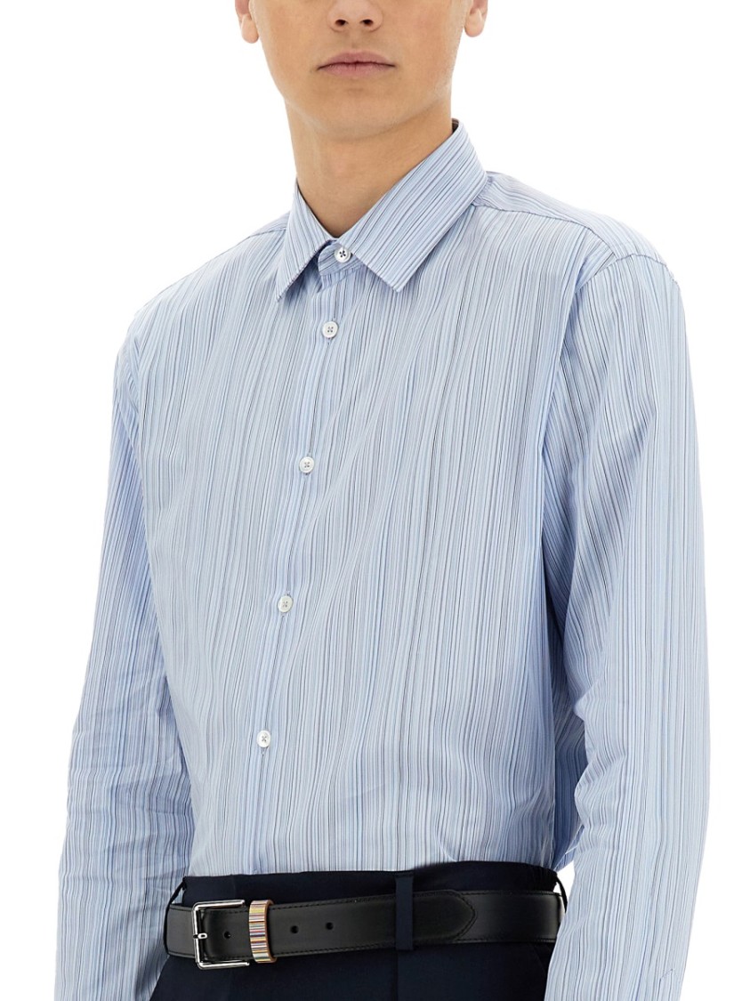 Shop Paul Smith Vertical Stripe Cotton Shirt In Blue