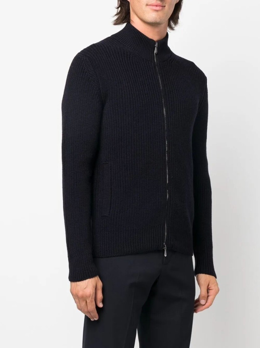 Drumohr Cardigan With Pockets And Zip In Blue