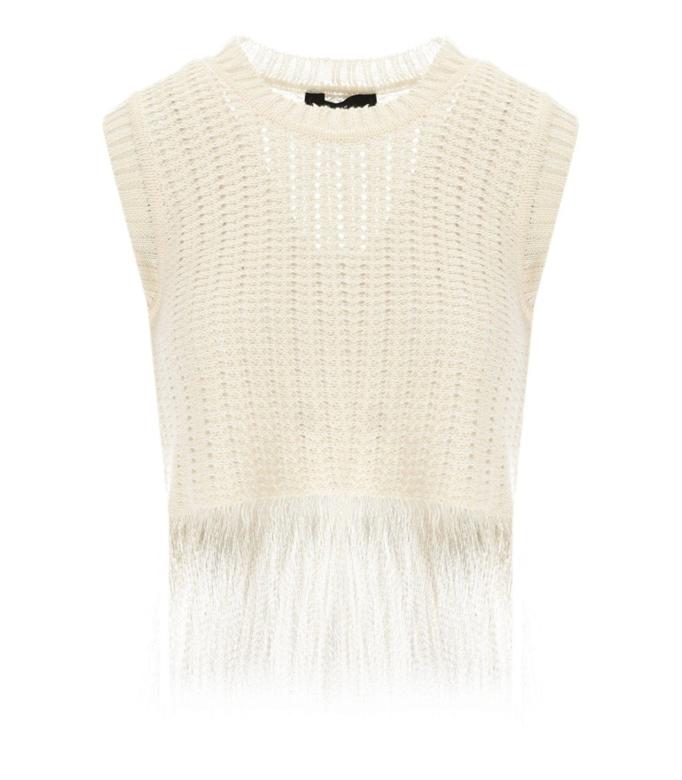 Max Mara Navetta White Fringed Top In Neutral