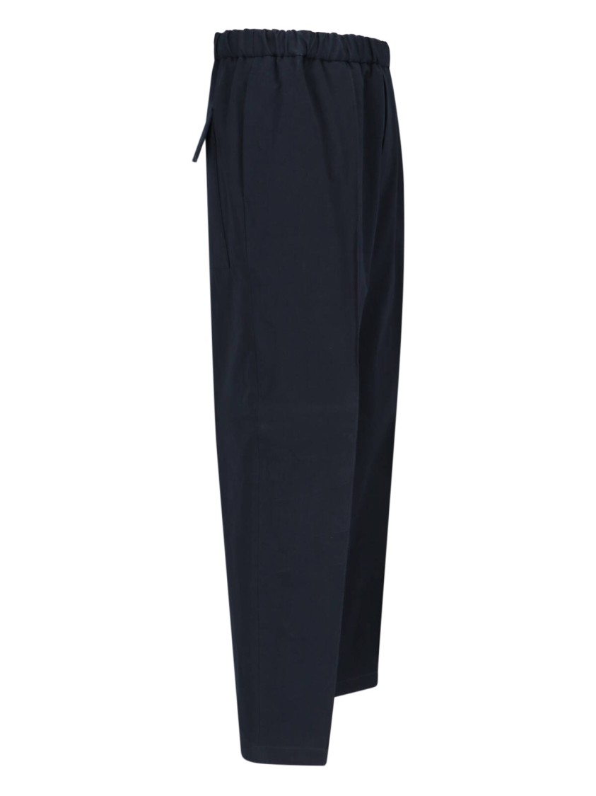 Jil Sander Cropped Tapered Blue Cotton Pants With Elastic Waistband In Blue