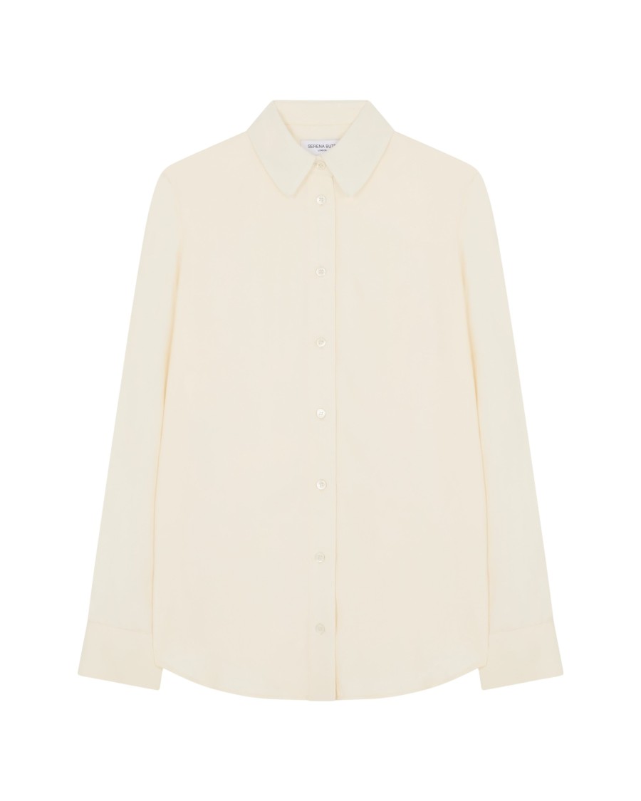 Serena Bute Classic Shirt With Georgette Trim - Cream In Grey