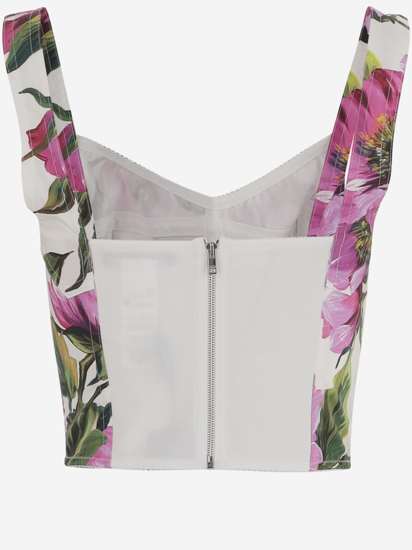 Dolce & Gabbana Pink Crop Top With All-over Printed Floral Motif In Cotton Blend Woman In Multicolor