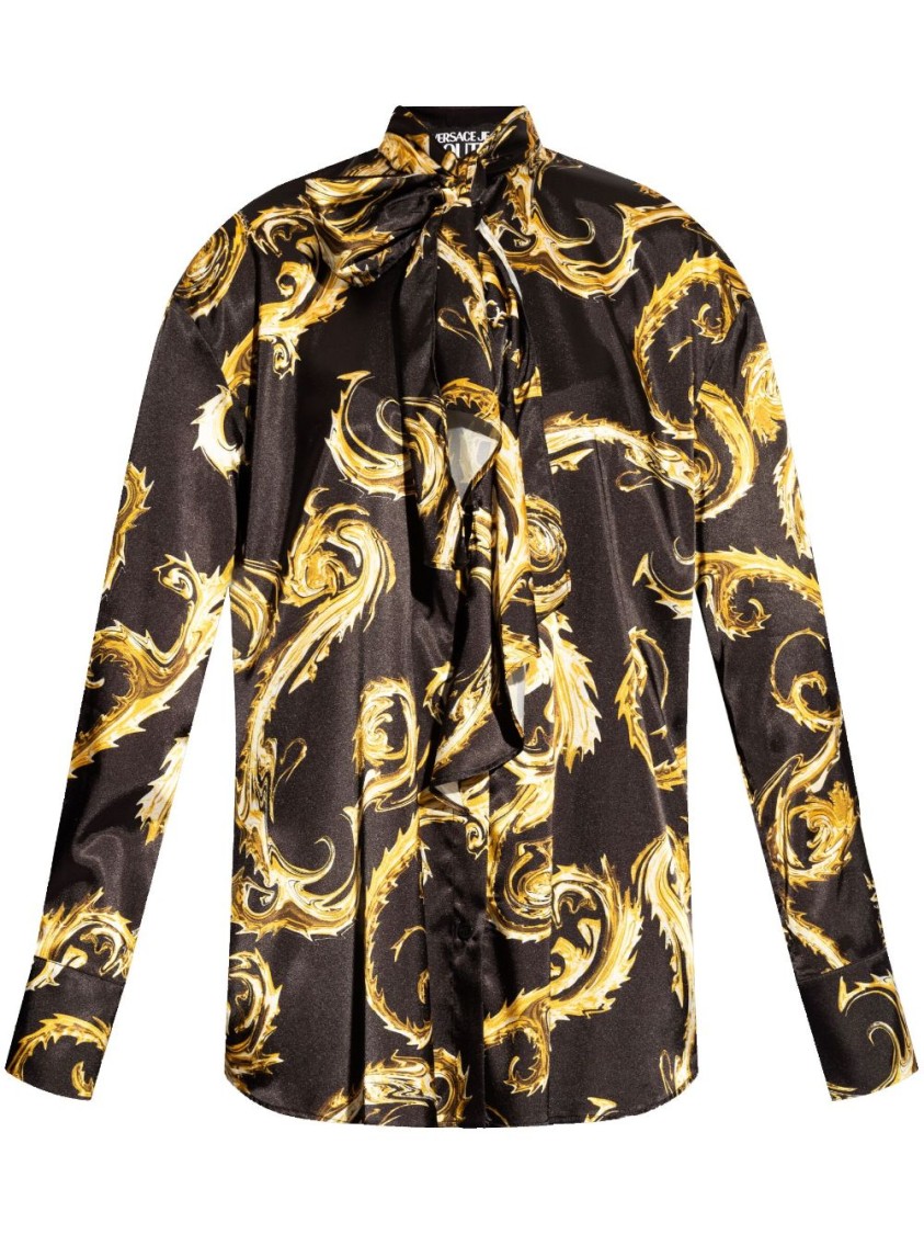 Shop Versace Jeans Couture Bow Satin Shirt In Black