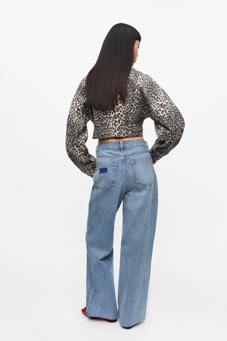 Ganni Leopard Print Cropped Jacket With Curved Sleeves In Animal Print