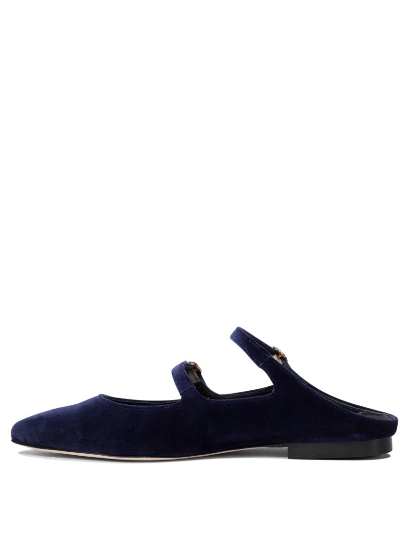 Amato Daniele Velvet Blue Loafers With Pointed Toe And Buckle Detail In Blue