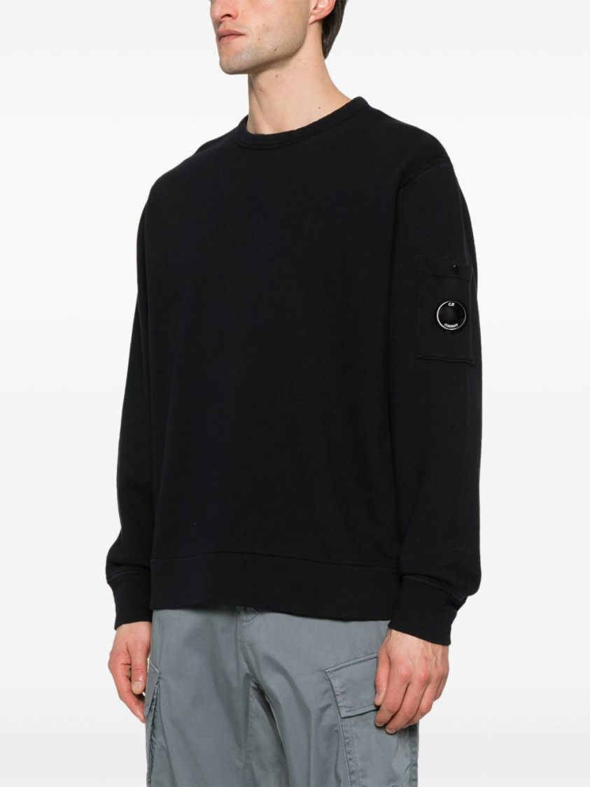 Shop C.p. Company Midnight Blue Crewneck Sweatshirt With Lens Detail