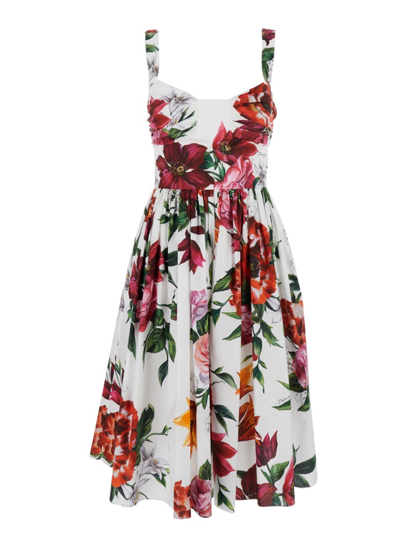 Dolce & Gabbana Multicolor Midi Dress With Wide Neckline In Burgundy