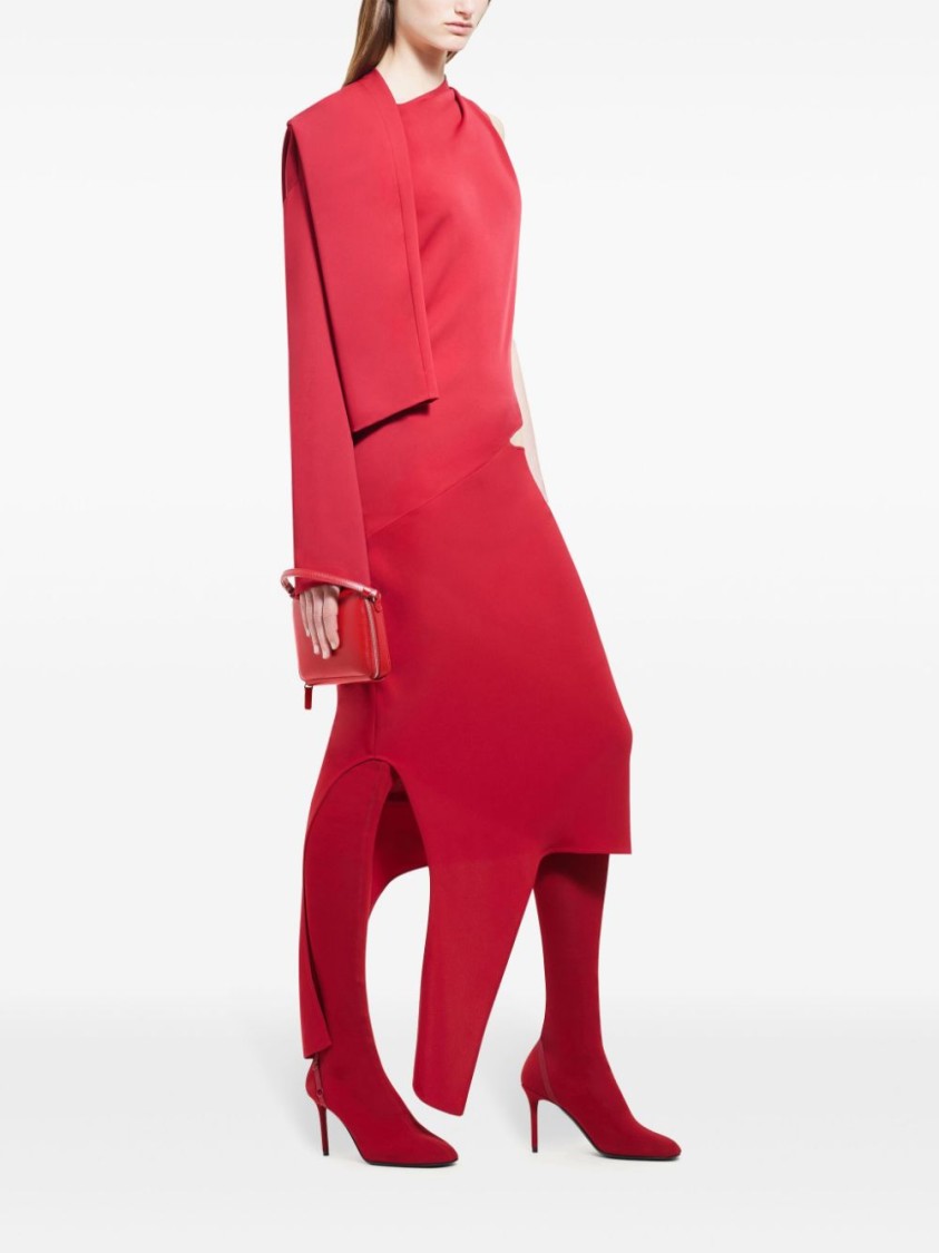 Shop Courrèges Ruby Red Calf Leather Shoulder Bag With Silver-tone Accents