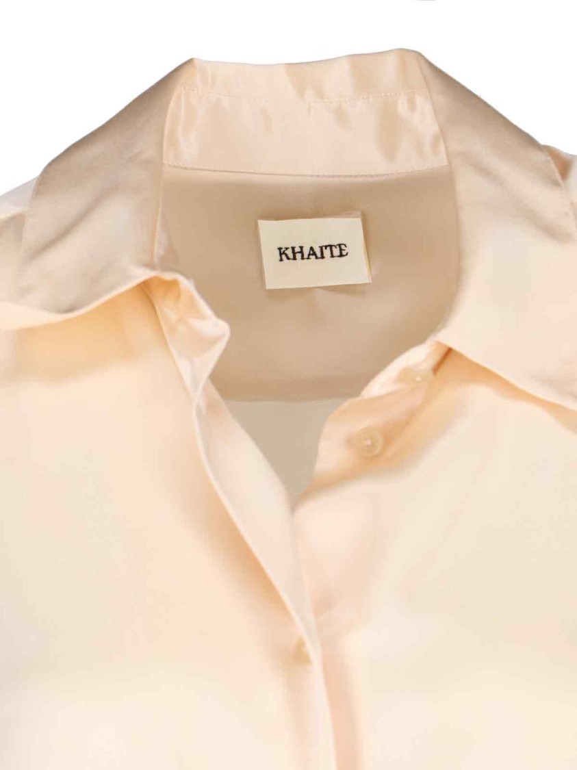 Khaite Panna Silk Shirt With Classic Collar And Curved Hem In Neutrals