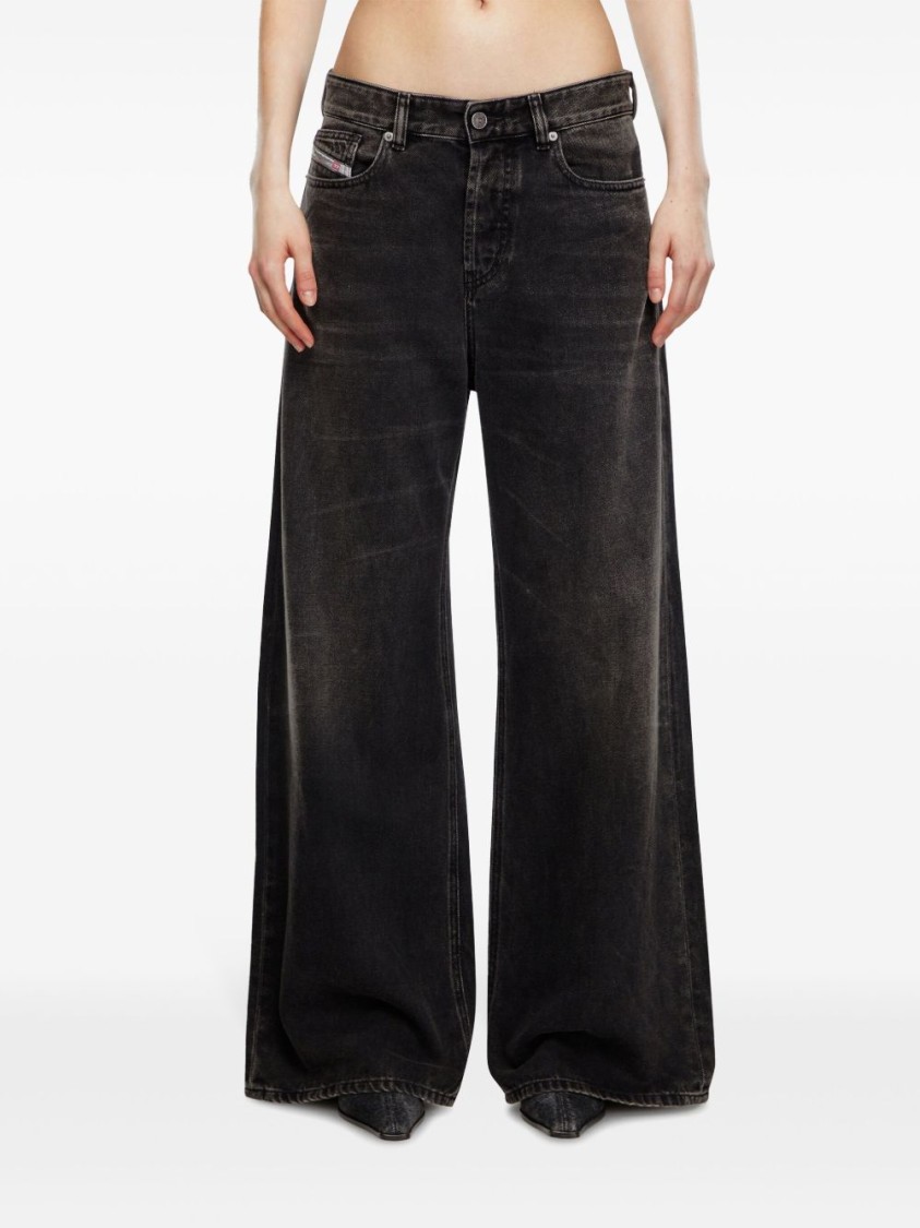 Diesel Wide-leg Black Jeans With Classic Five-pocket Styling In Black