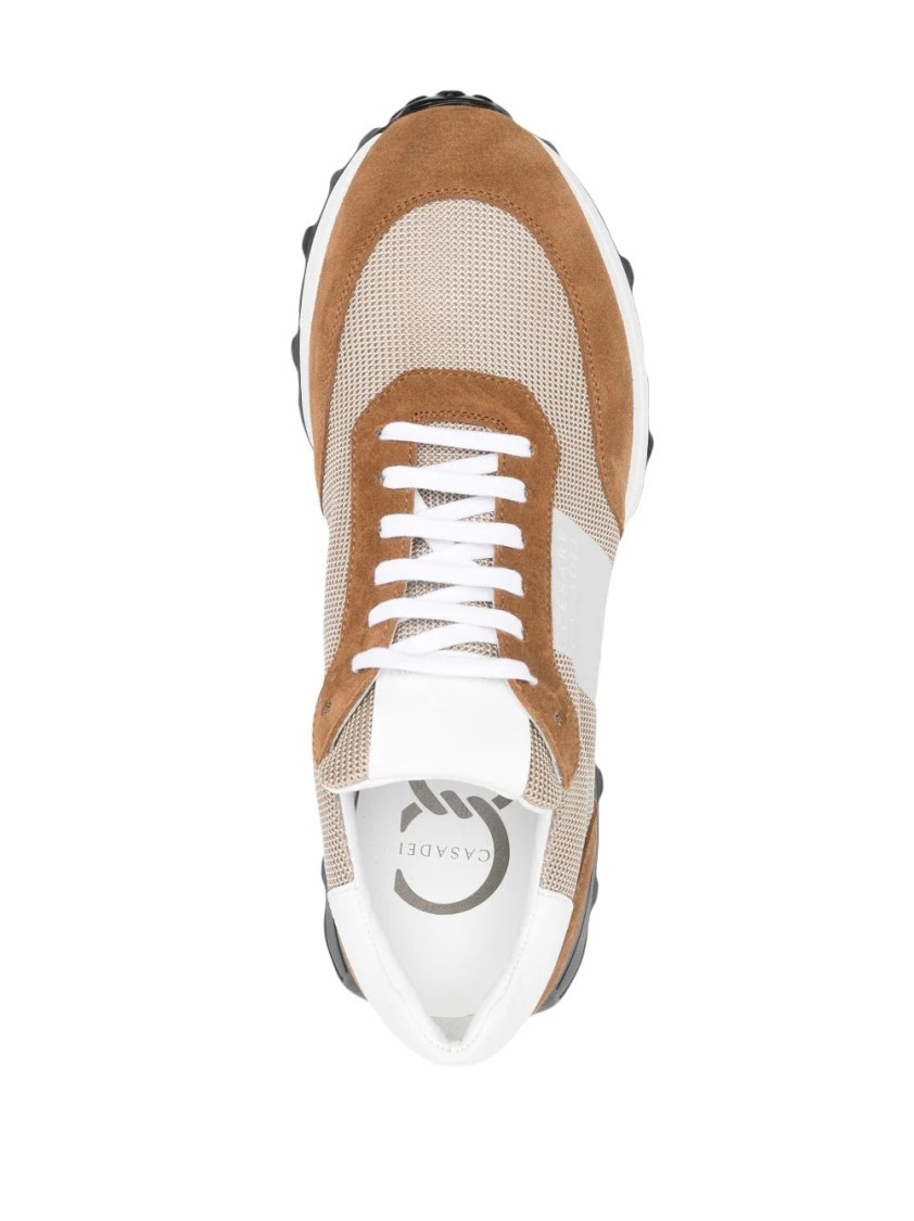 Casadei Brown Leather Casual Trainers With Contrasting Stripe In Brown