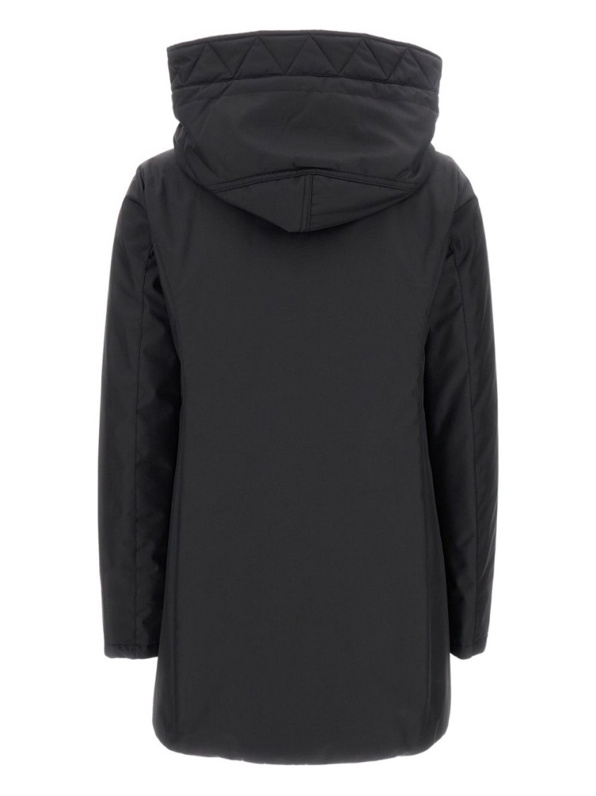 Fay Hooded Black Jacket With Quilted Detailing And Toggle Closure In Black