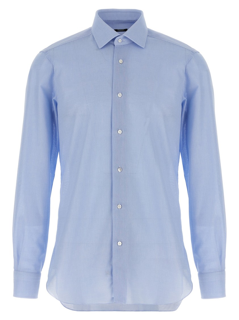 Barba Napoli Honeycomb Pattern Cotton Shirt In Blue
