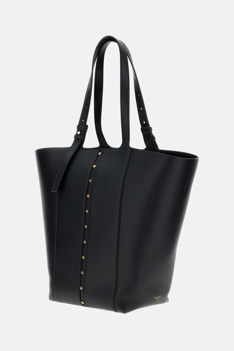 Golden Goose Structured Leather Shoulder Bag With Adjustable Handles And Metal Accents In Black
