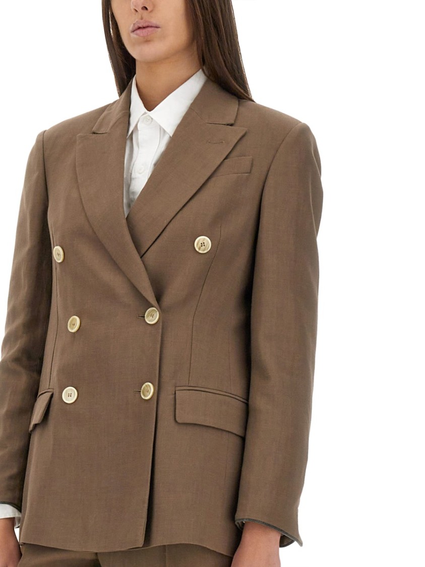 Brunello Cucinelli Brown Double-breasted Jacket With Peak Lapels In Brown