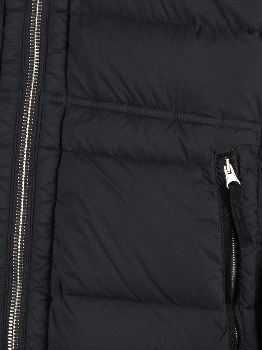 Stone Island Puffy Jacket With High Collar And Ribbed Detailing In Black