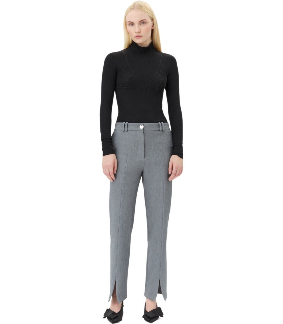 Ganni Grey Melange Trouser In Gray