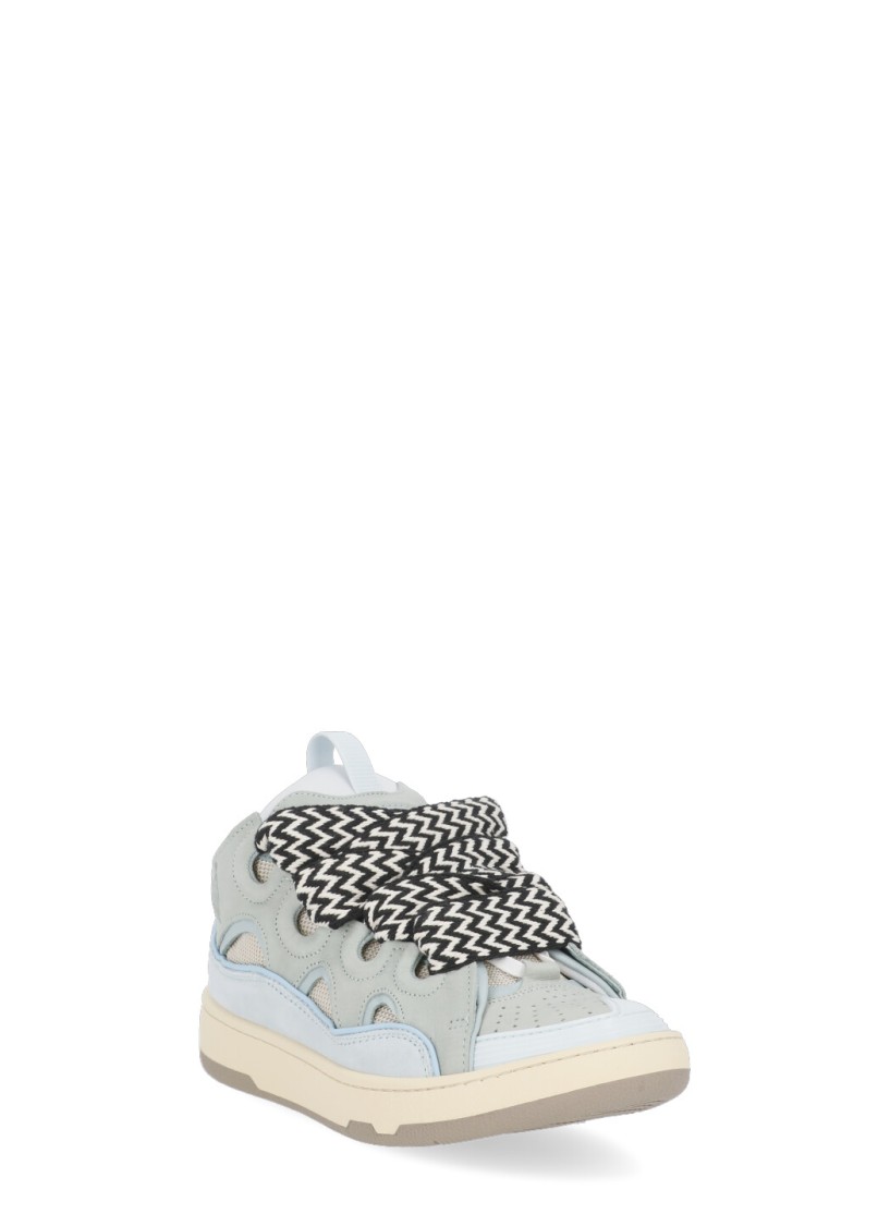 Lanvin Suede Leather Curb Sneakers Men In Blue
