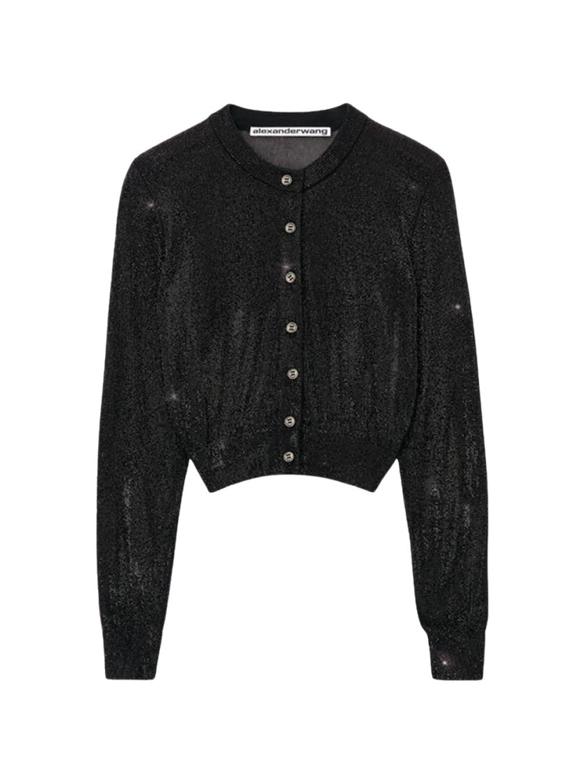 Alexander Wang Cropped Crewneck Cardigan Black In Black