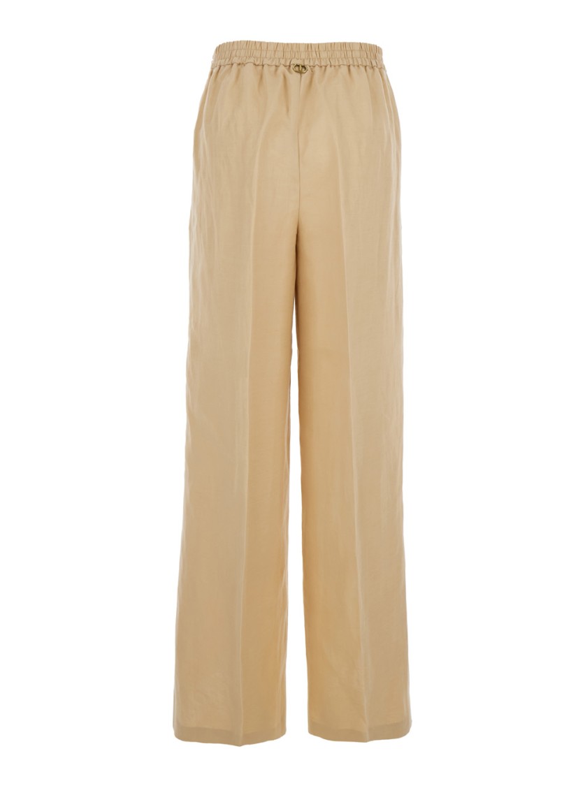 Shop Twinset Twin-set Beige Palazzo Pants With Elastic Waist In Neutrals