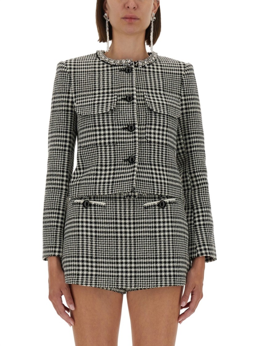 Self-portrait Houndstooth Cropped Jacket In Multi