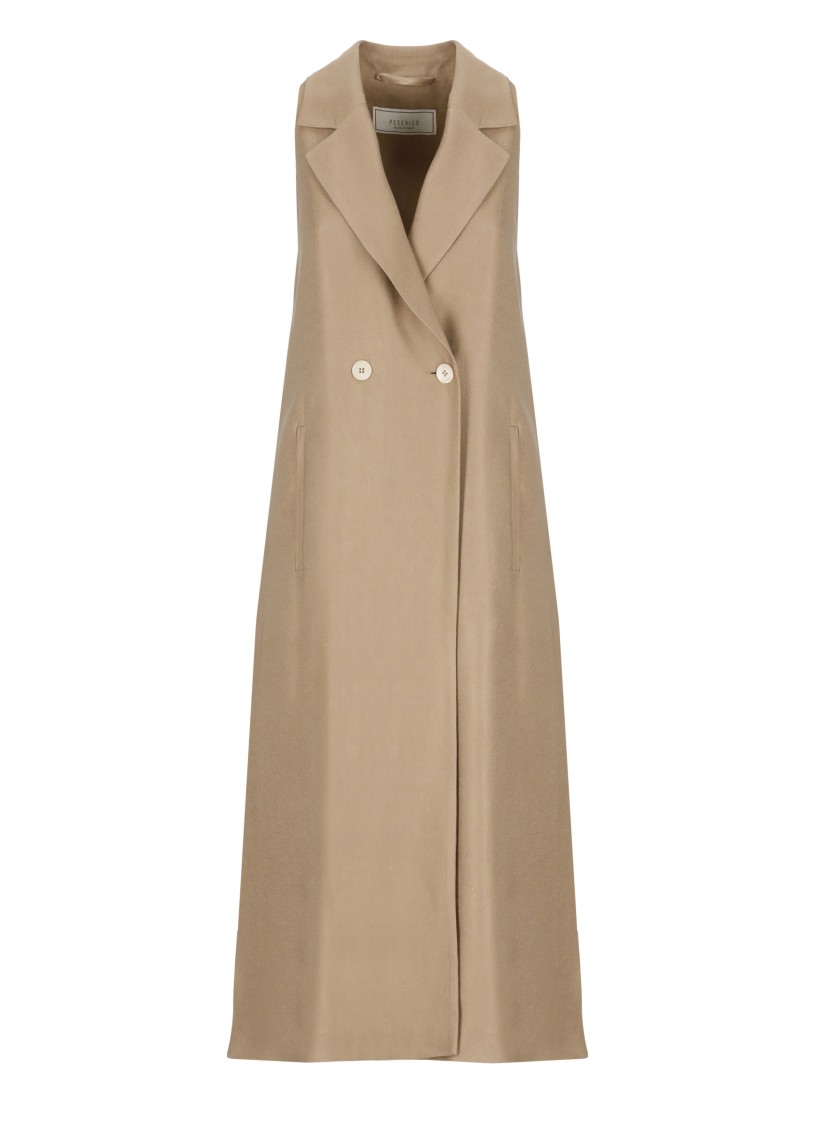 Shop Peserico Brown Viscose And Linen Midi Dress