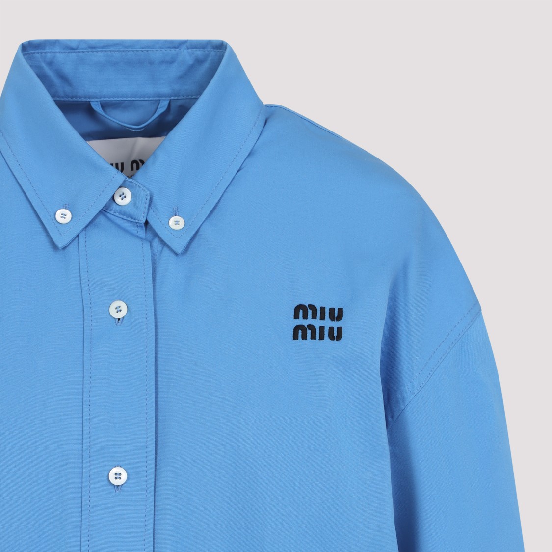 Shop Miu Miu Blue Cotton Jacket With Embroidered Logo